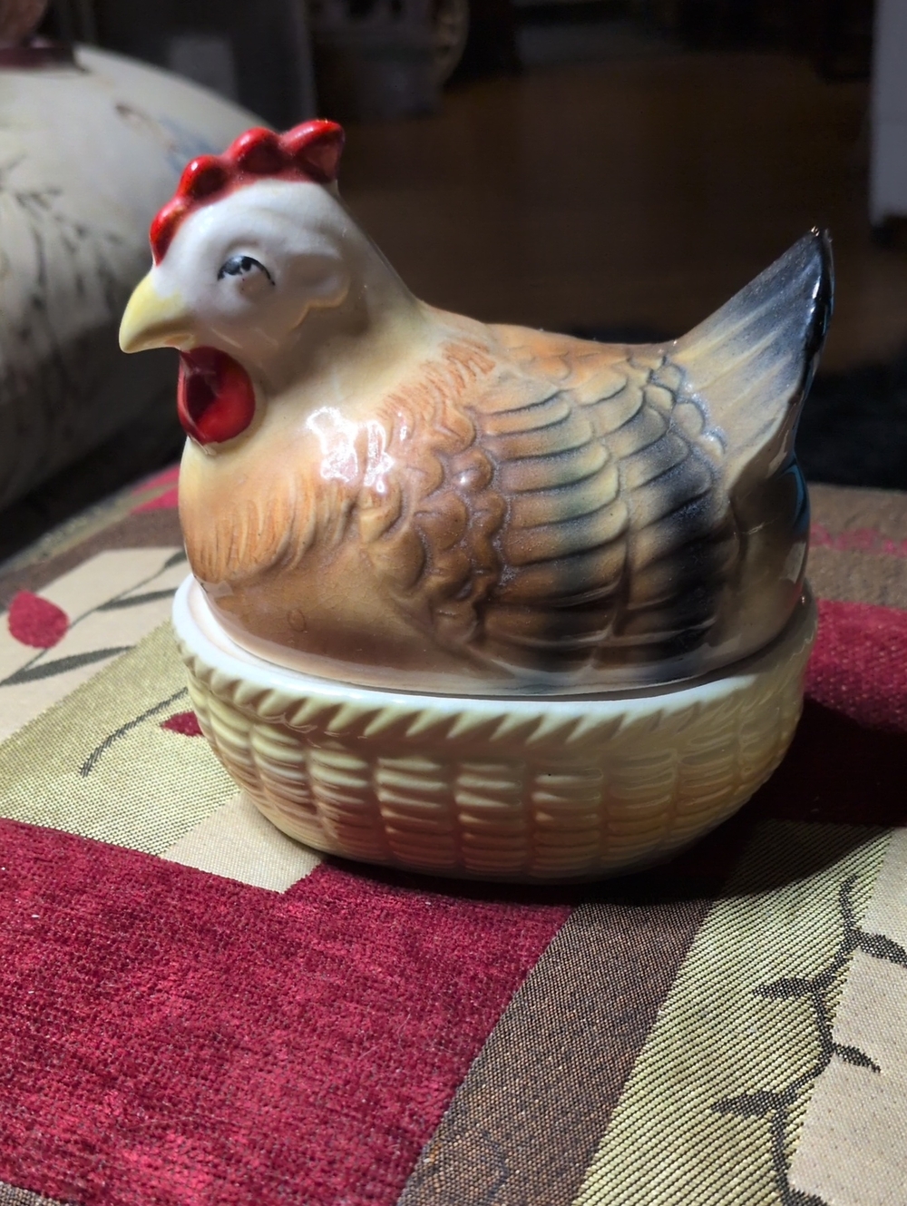 Vintage Ceramic Chicken on Nest Decorative Kitchen Dish - Brown